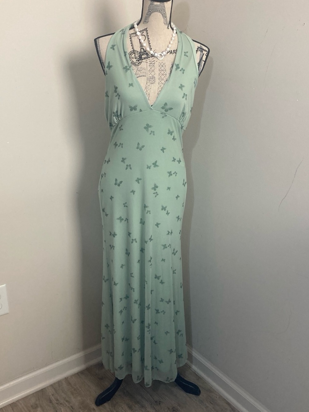 See You Monday Mint Green Butterfly Halter Maxi Dress